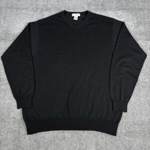 Merona Sweater Men's XXL Black V Neck Merino Wool Long Sleeve Pullover Knit UK